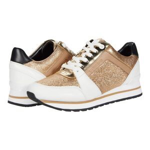 New! MICHAEL KORS Women's Billie Leather Sneakers Trainer Shoes Size 6 Pale Gold